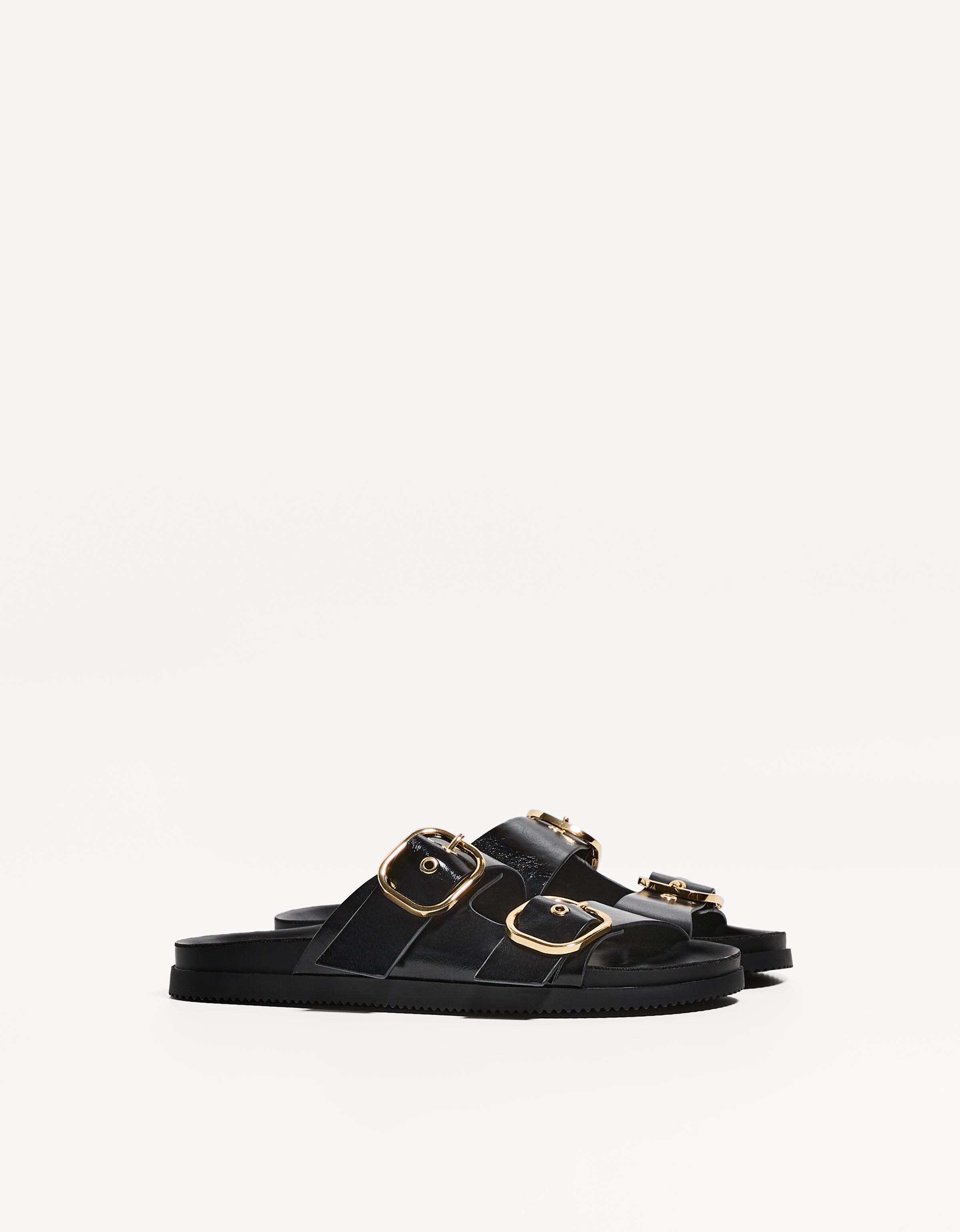 Bershka Flache Sandale Mit Schnallen Damen 40 Schwarz