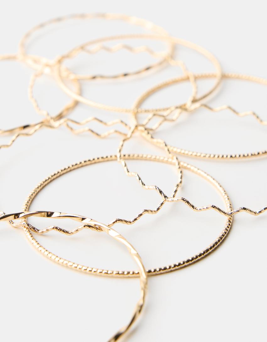 طقم من 9 أساور صلبة-ذهبي-2