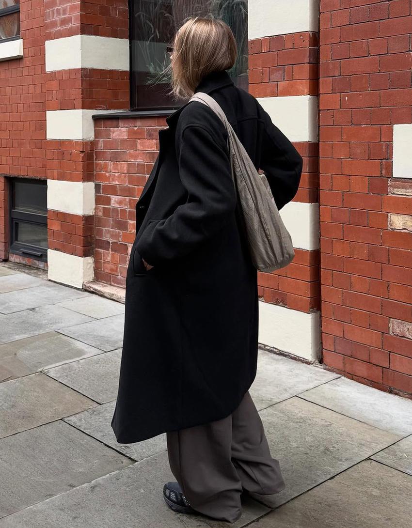 Manteau long épaule tombante-Noir