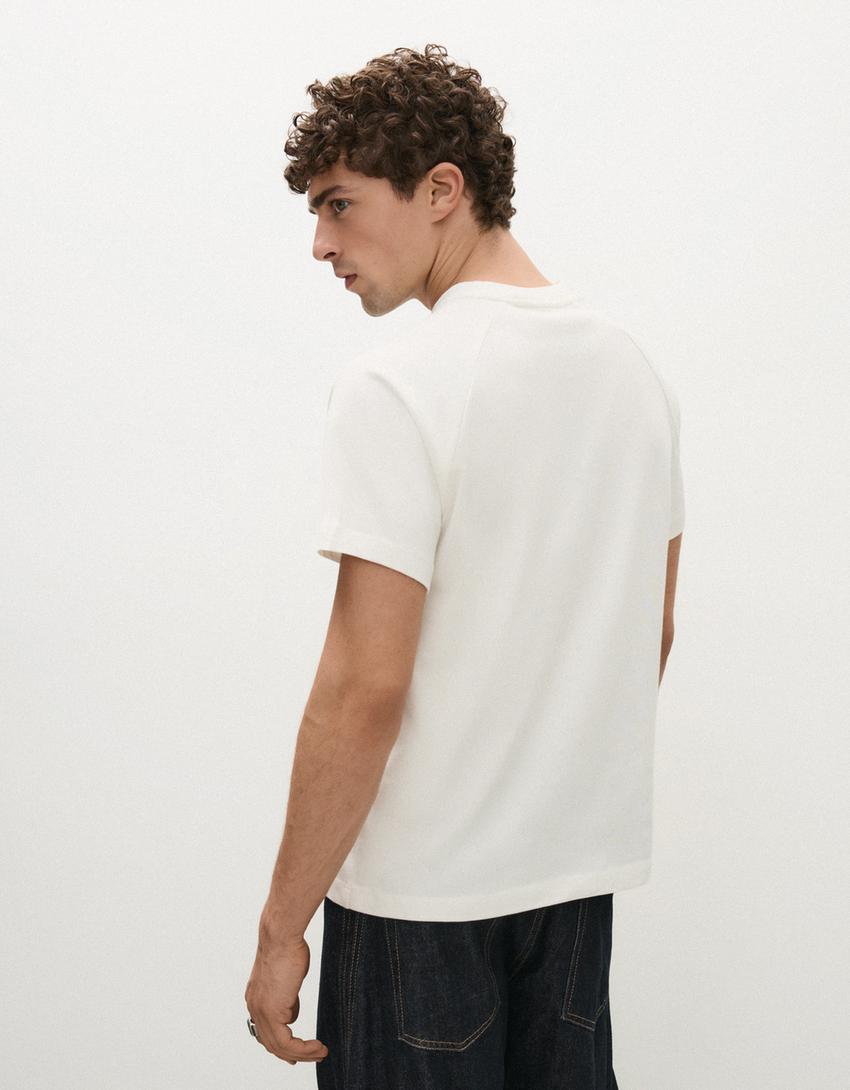 Camiseta manga corta ranglan-Blanco roto