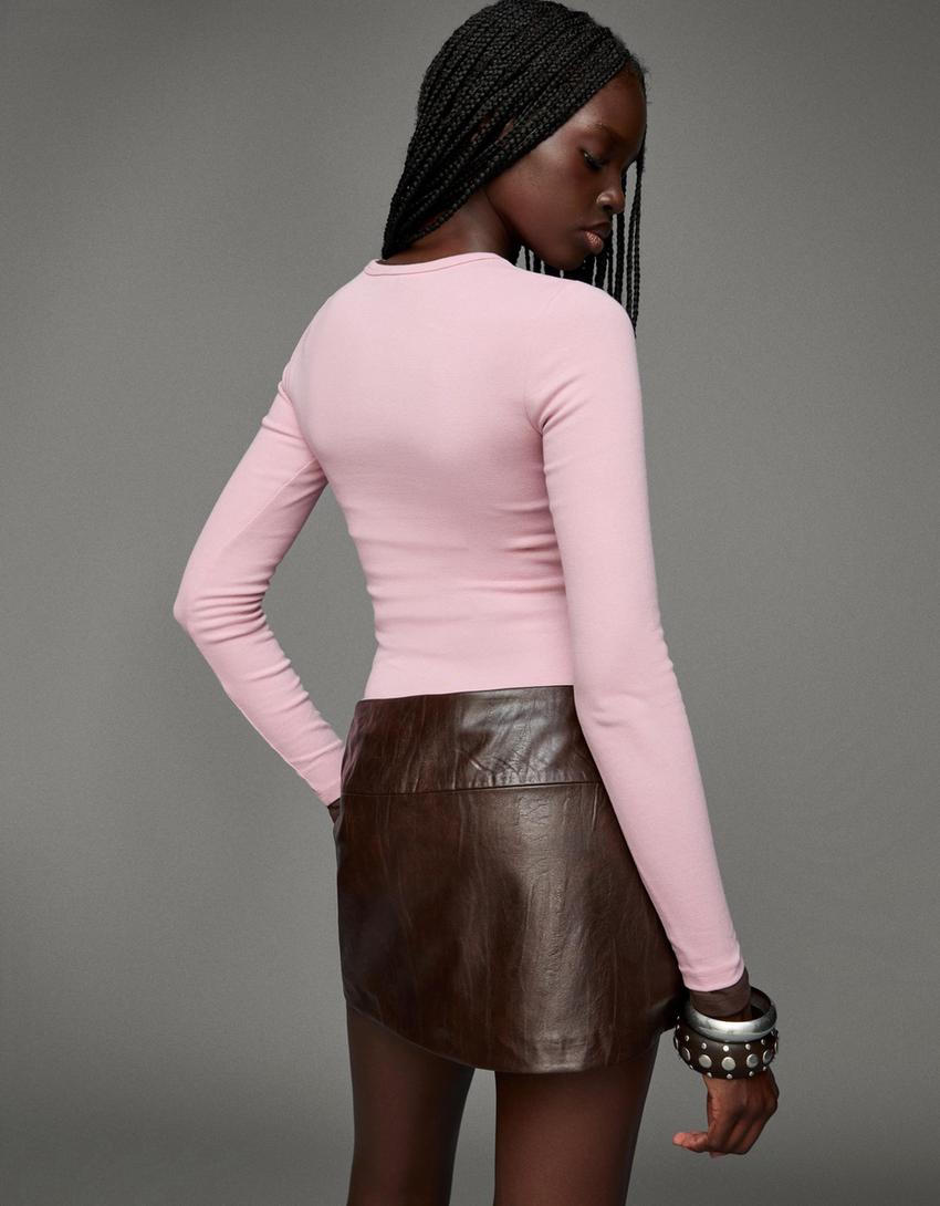 Camiseta manga longa-Rosa