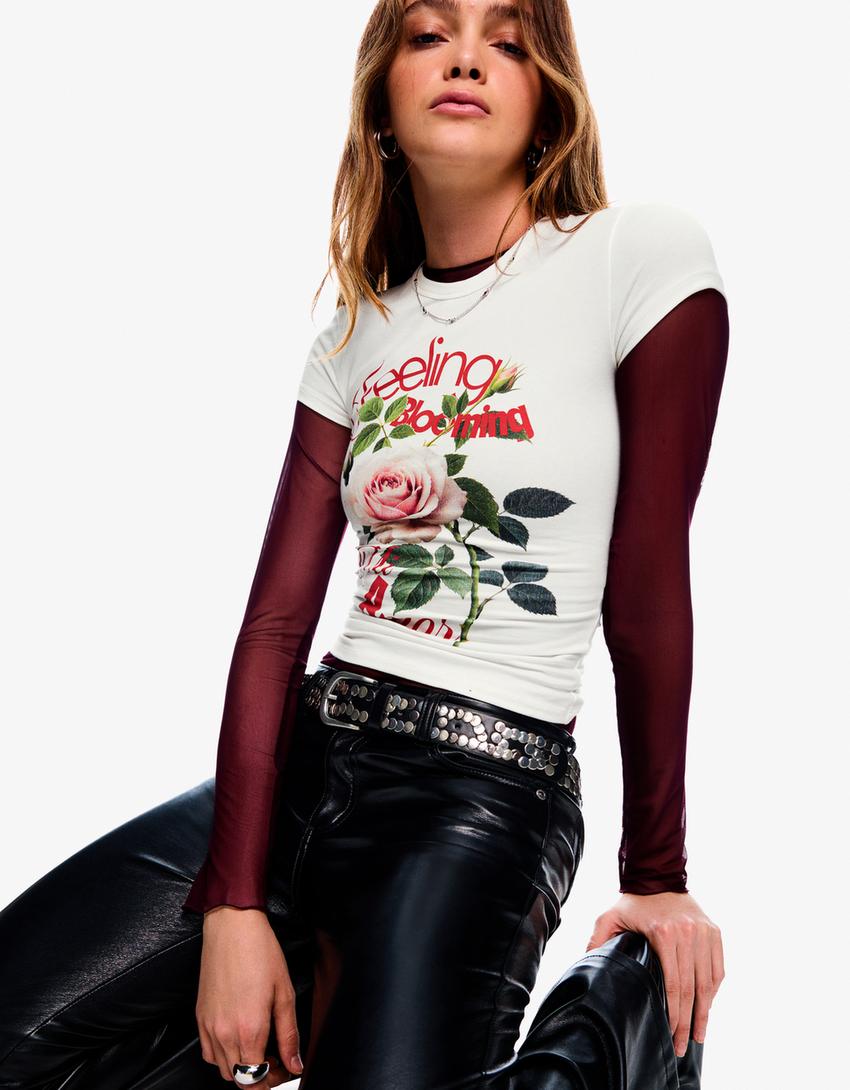 Camiseta manga corta print-Blanco roto