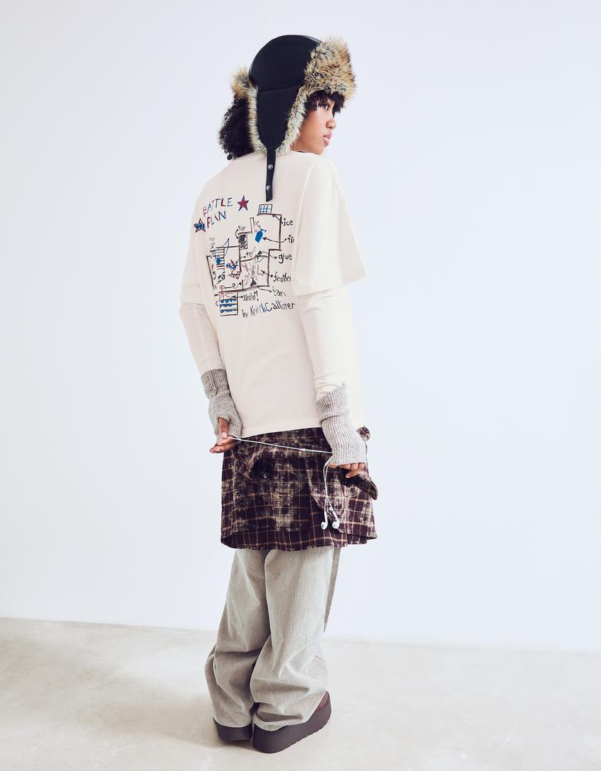 Tricou Home Alone mânecă scurtă oversize print-Alb murdar