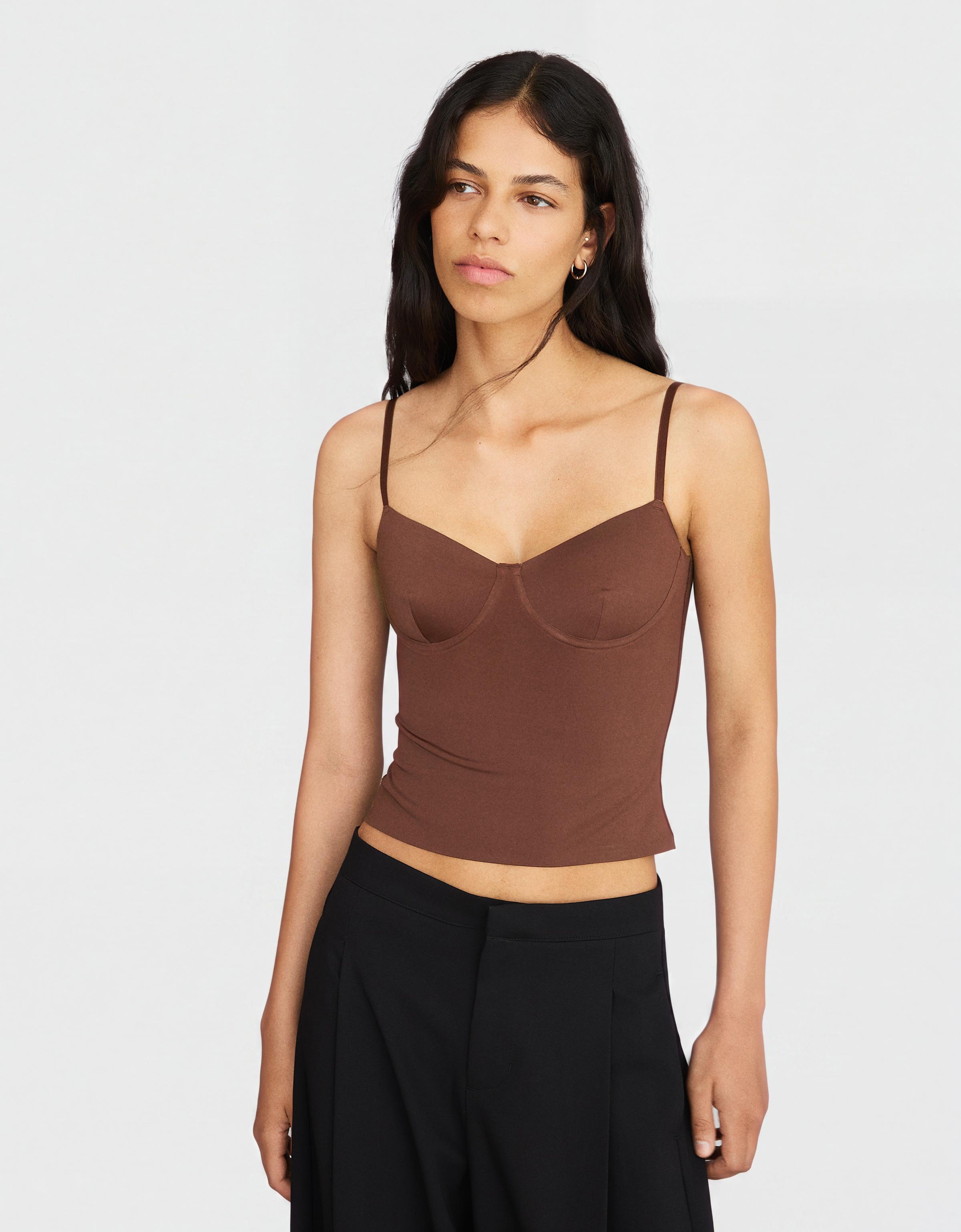 Sweetheart neckline camisole top — Brown