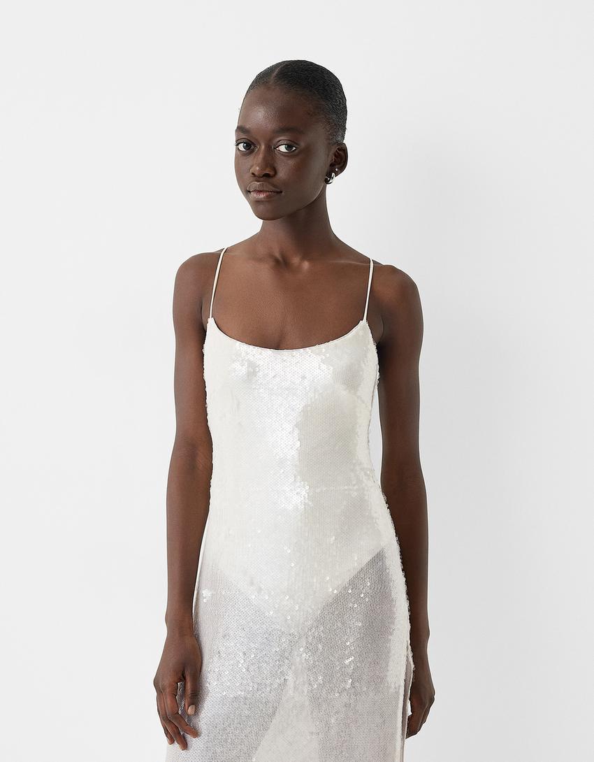 Transparent sequined maxi dress - Dresses - BSK Teen | Bershka