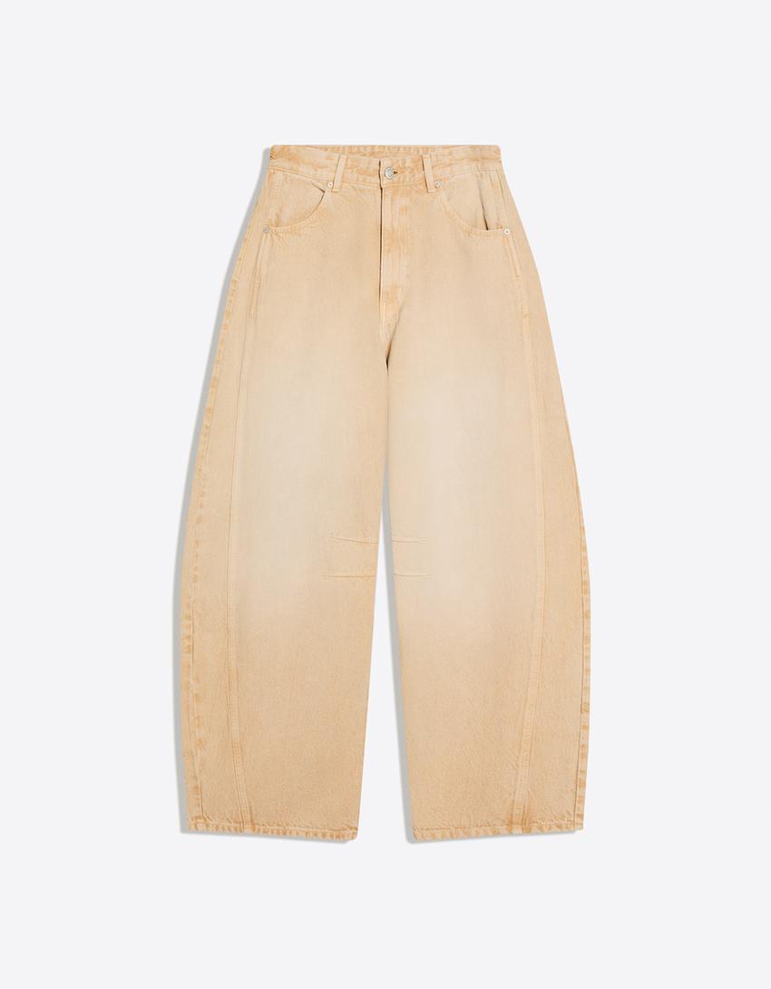 Barrel-leg jeans-Camel