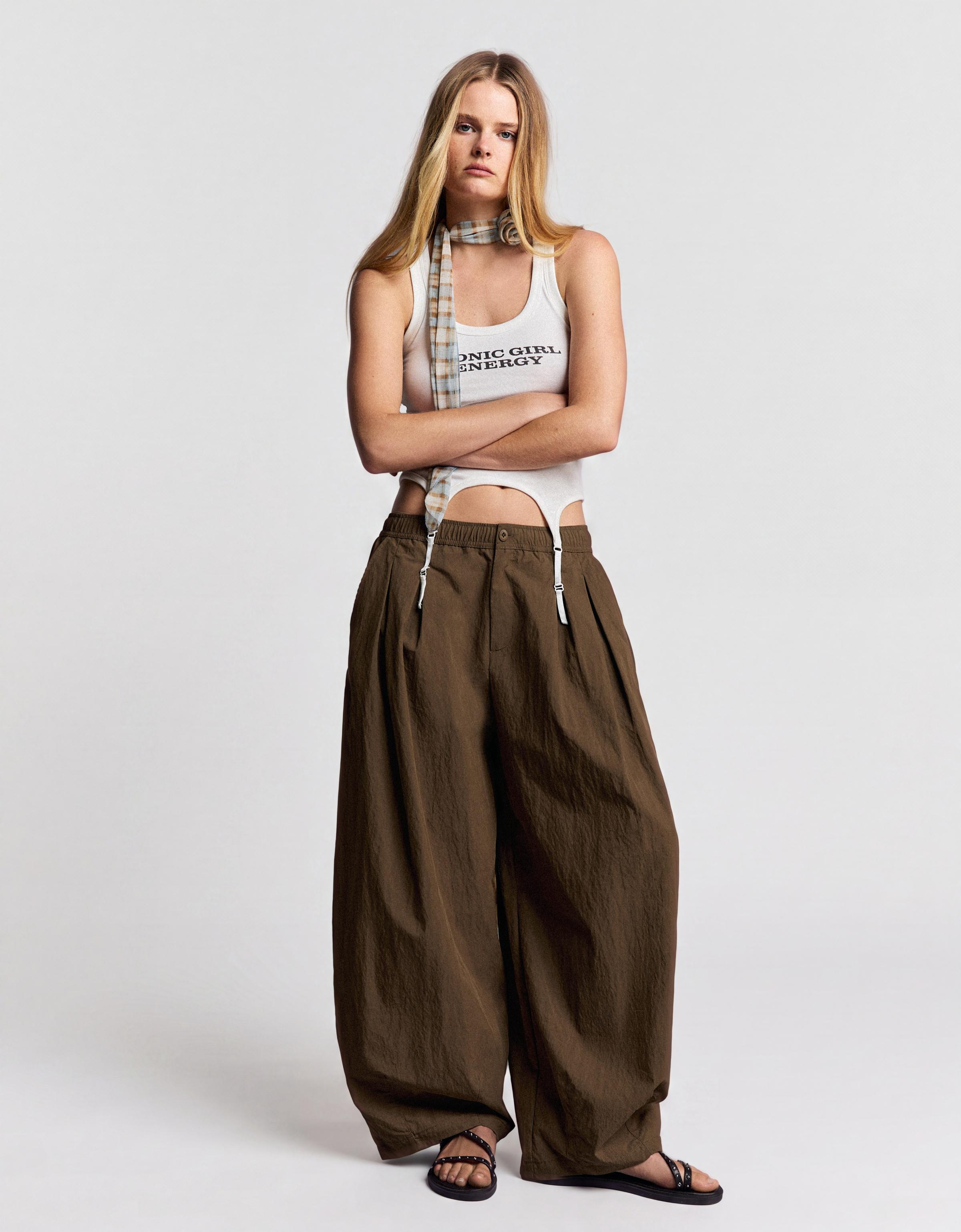 Technical cropped volume trousers — Brown