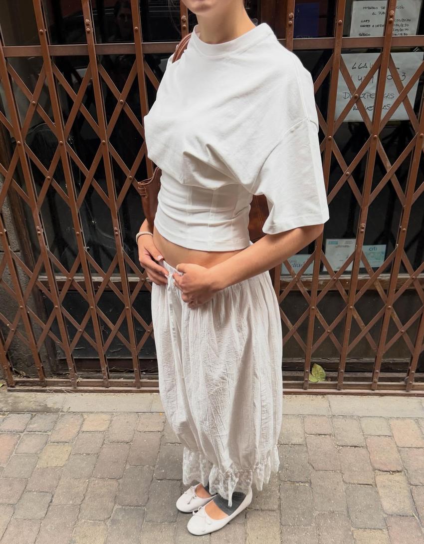 Short sleeve corset waist T-shirt-Off white