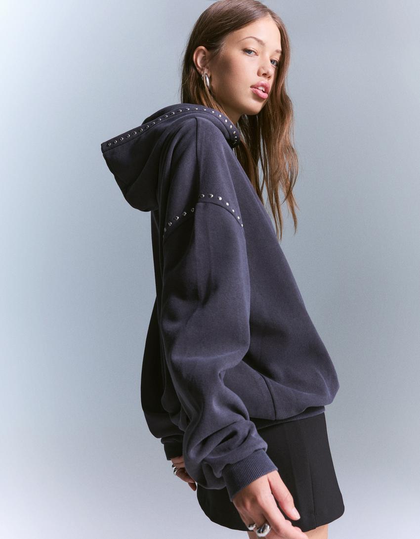 Hoodie met studs-Donkergrijs