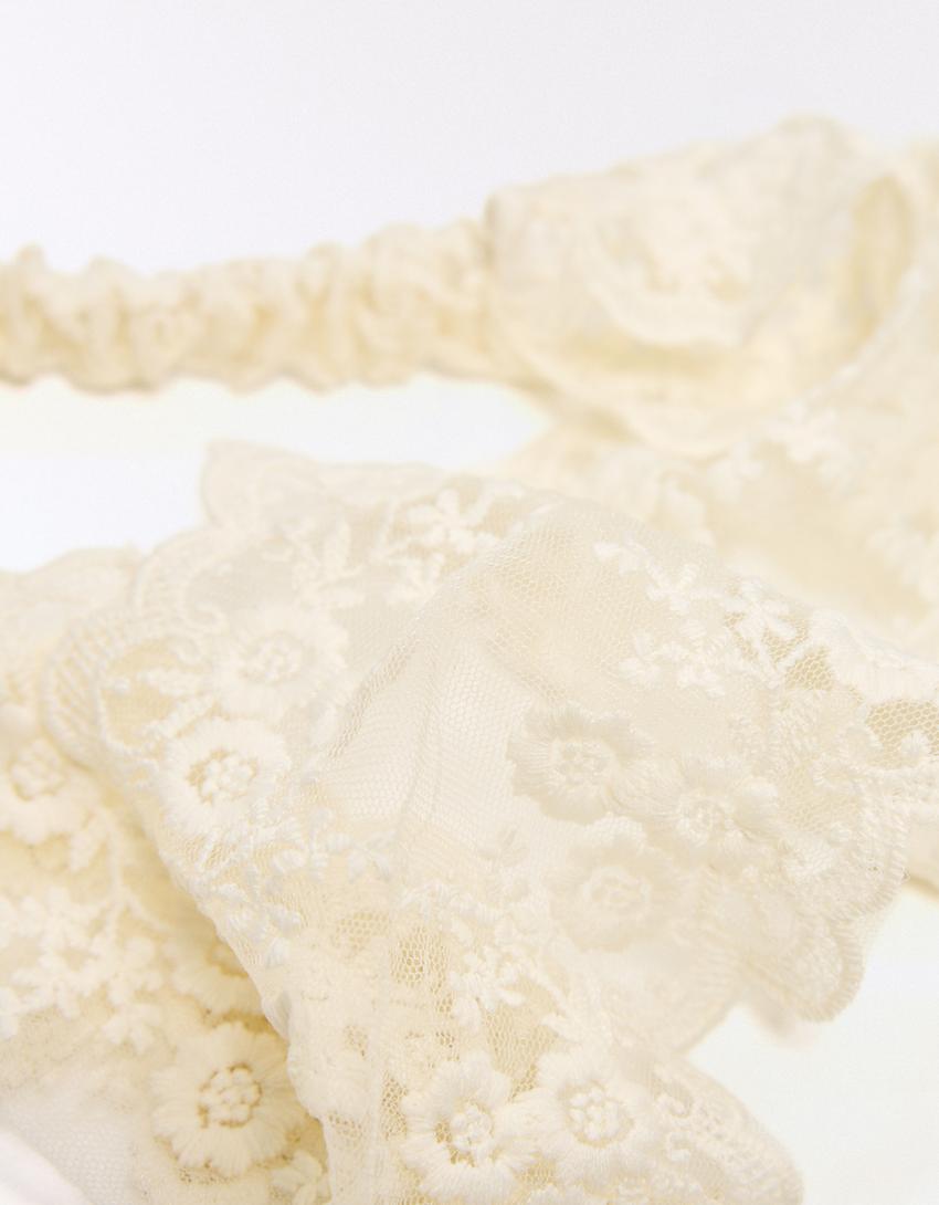 Embroidered hair band-Cream