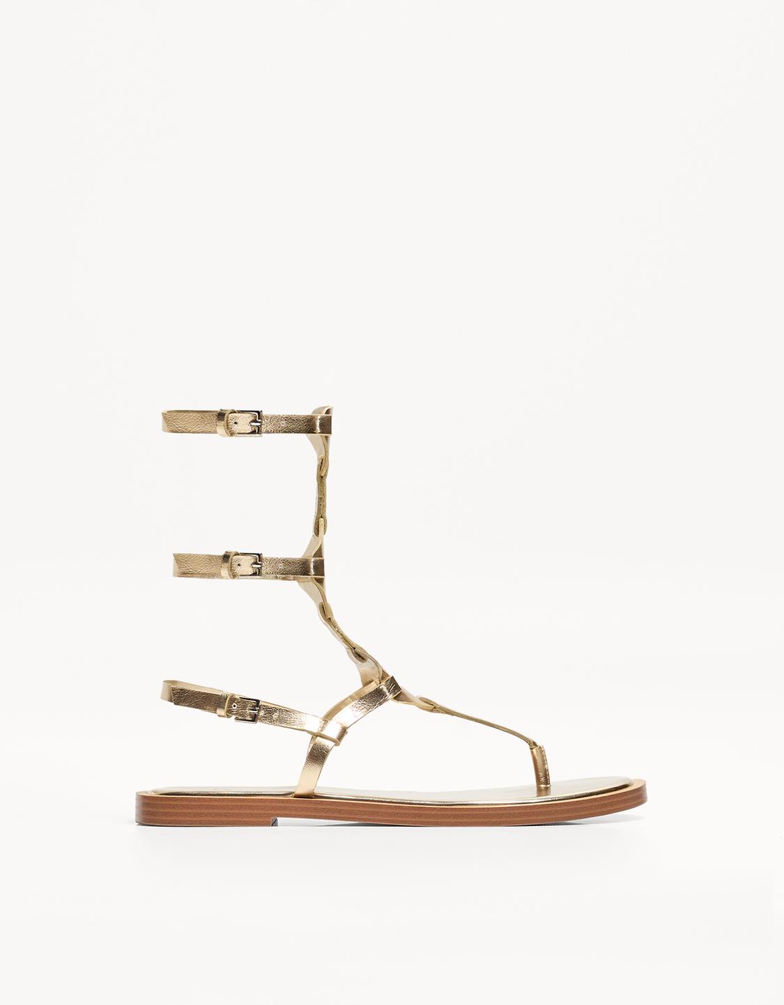 Flat slider sandals with buckles