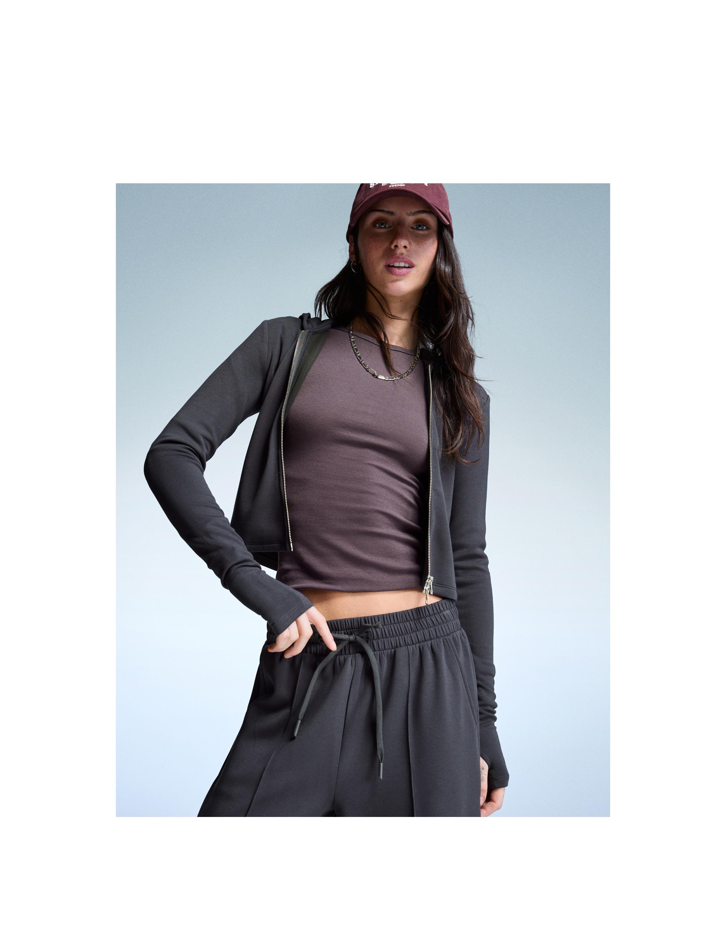 Soft zip-up modal hoodie — Grey