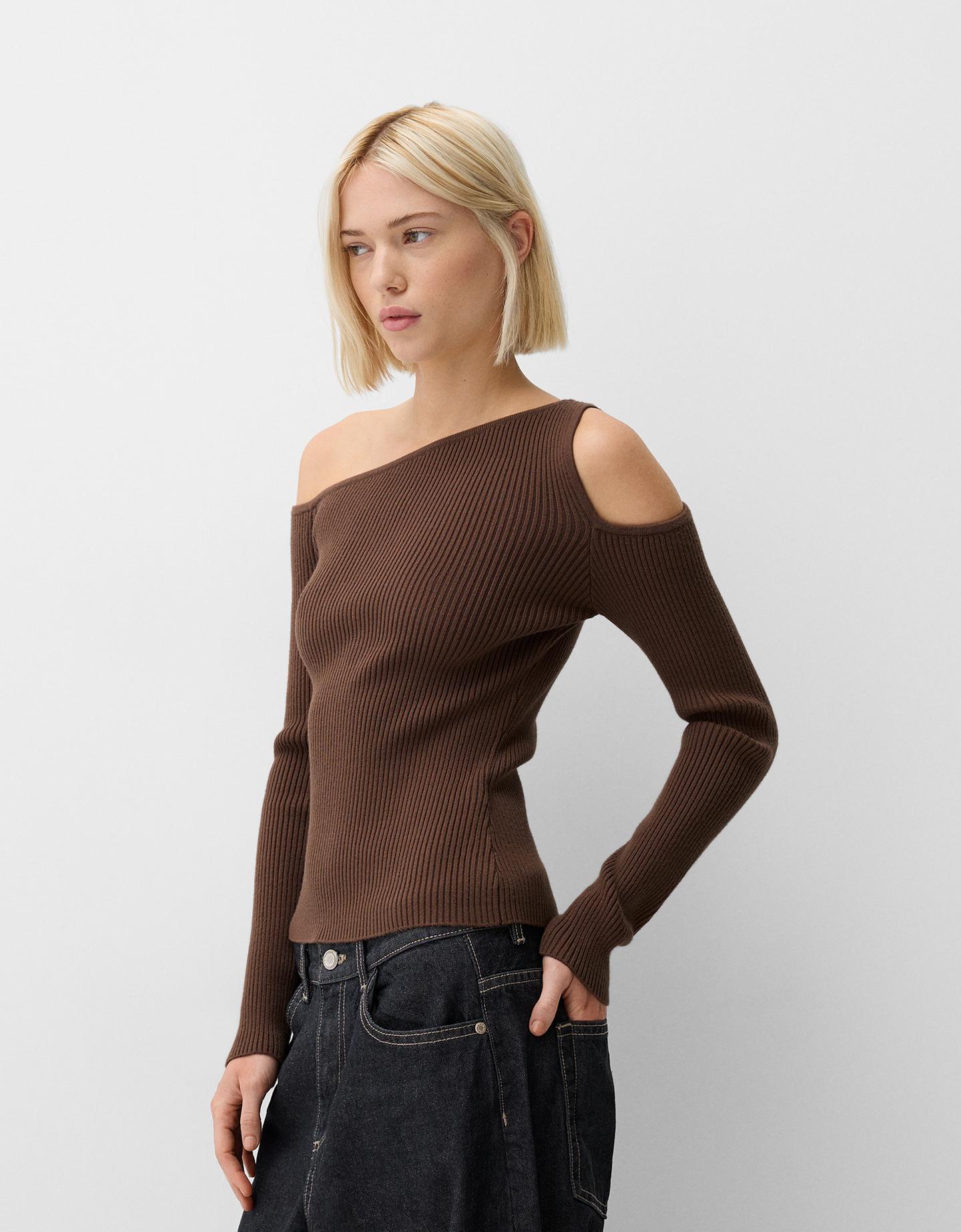 Bershka Jersey Asimétrico Cut-Out Mujer L Marrón