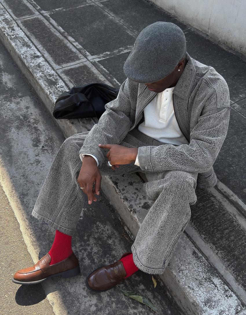 Textured baggy jeans-Light blue