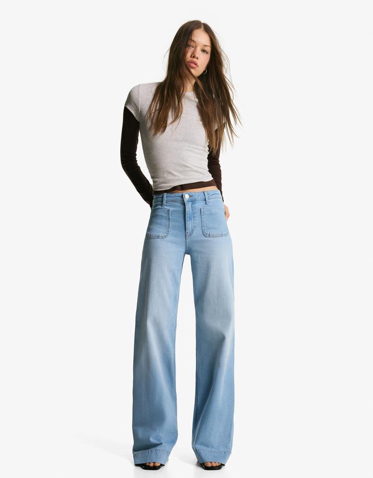 Jeans wide leg seamless pockets
