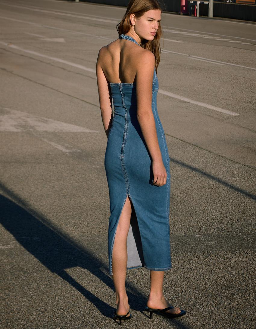 Rochie midi denim-Albastru deschis