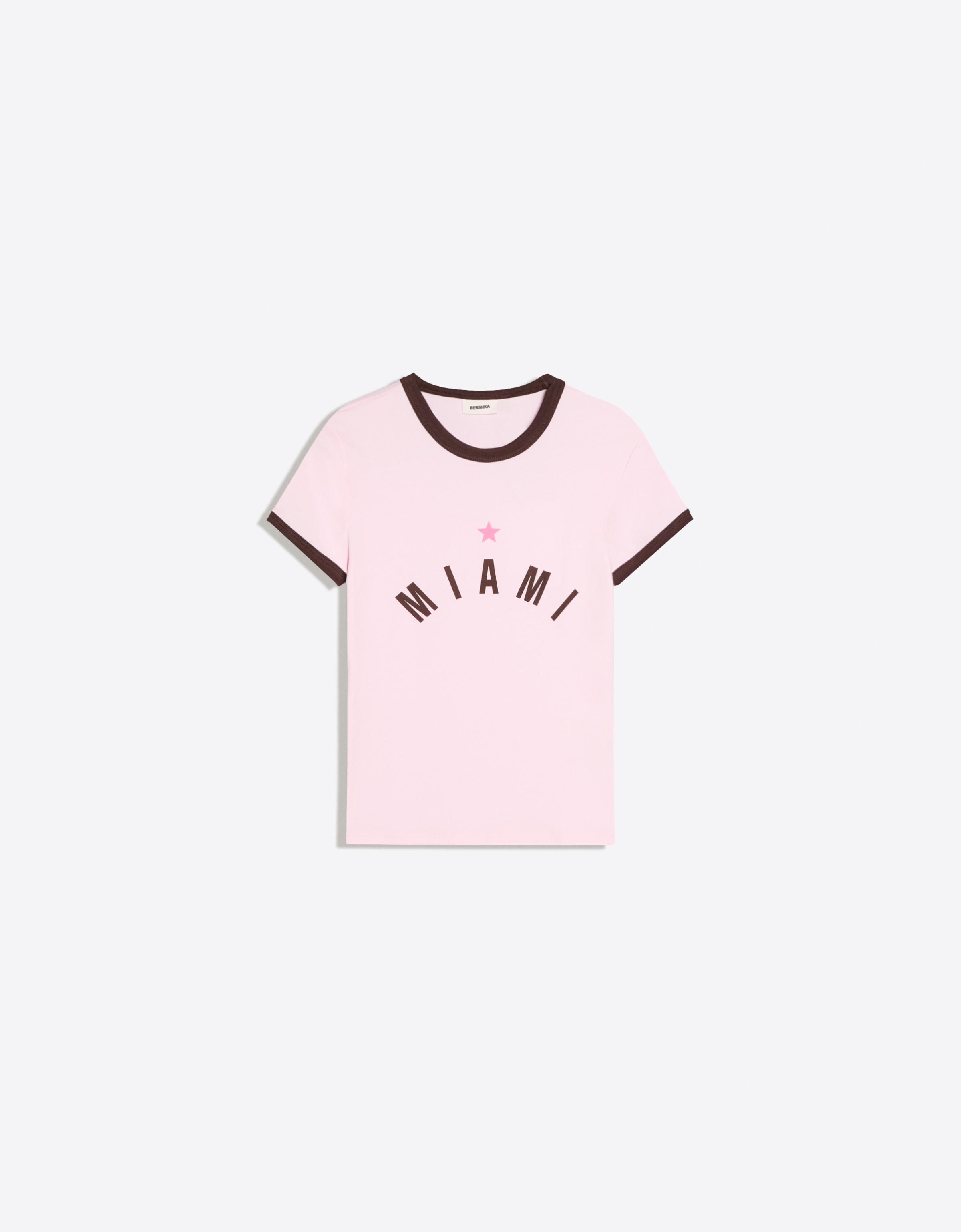 Bershka Camiseta Ajustada Contraste Print Mujer Rosa