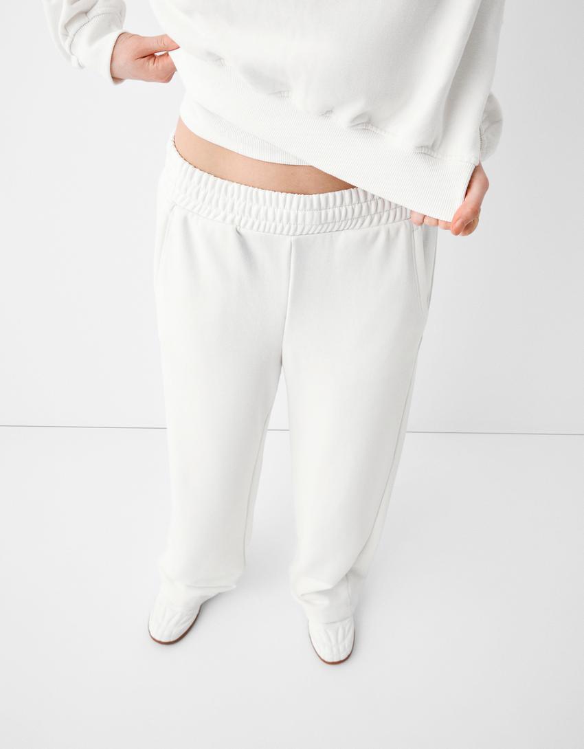 Pantalon wide leg molleton-Blanc cassé-3