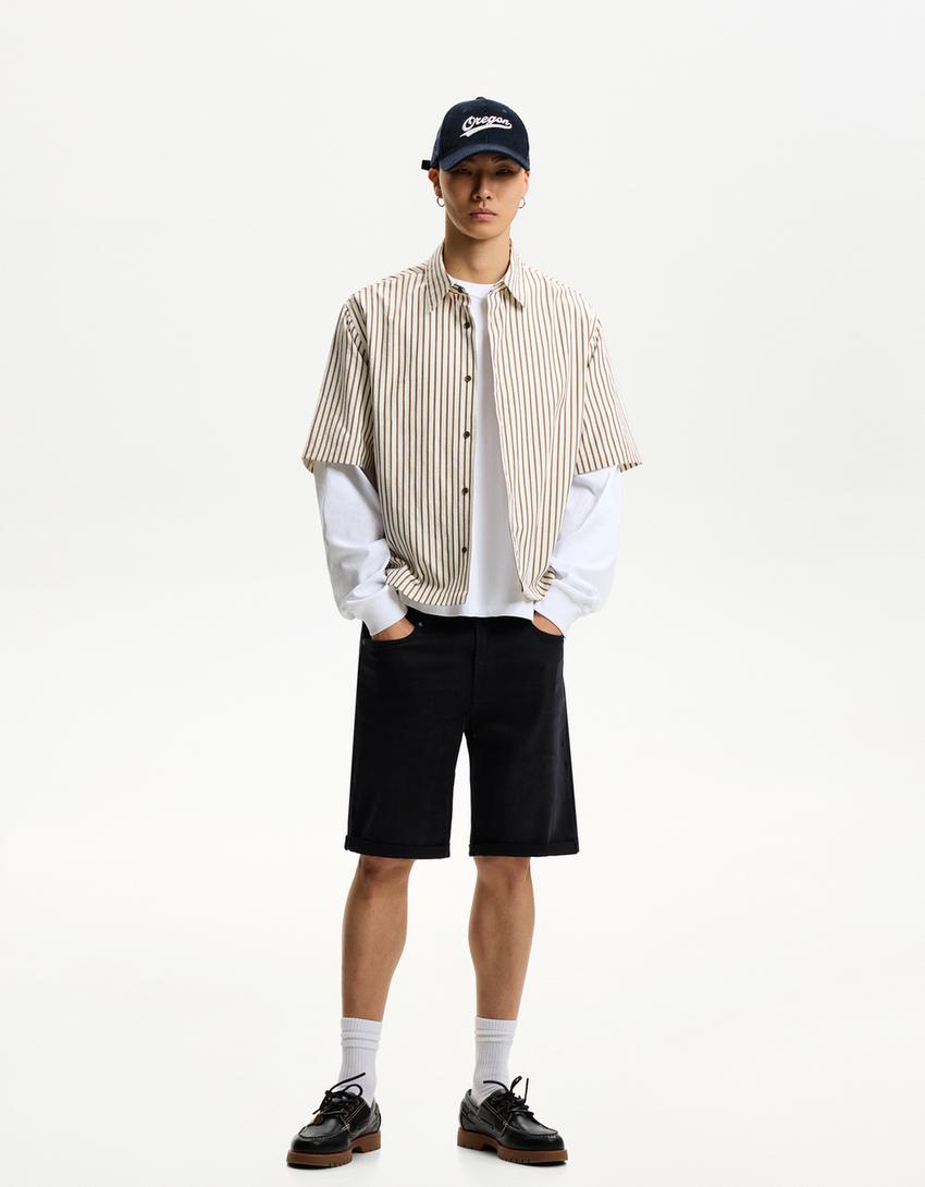 Bermuda denim bas retroussé-Noir