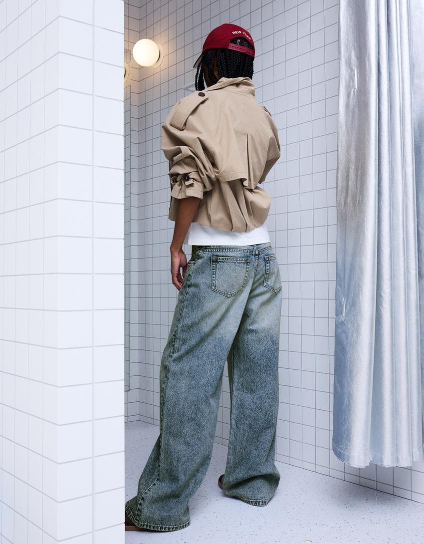 Jeans mit weitem Bein und tiefem Bund-Ausgewaschenes Blau