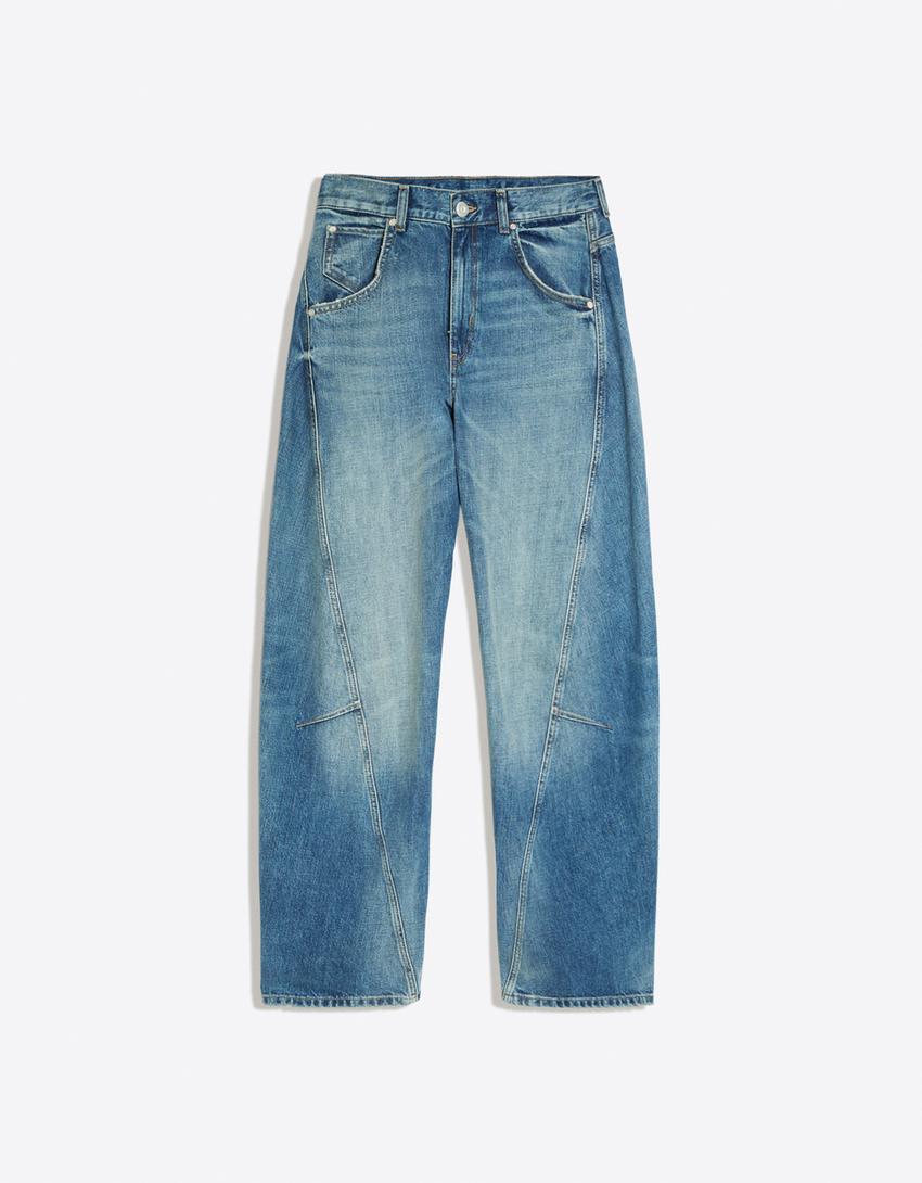 Low-rise barrel jeans-Light blue