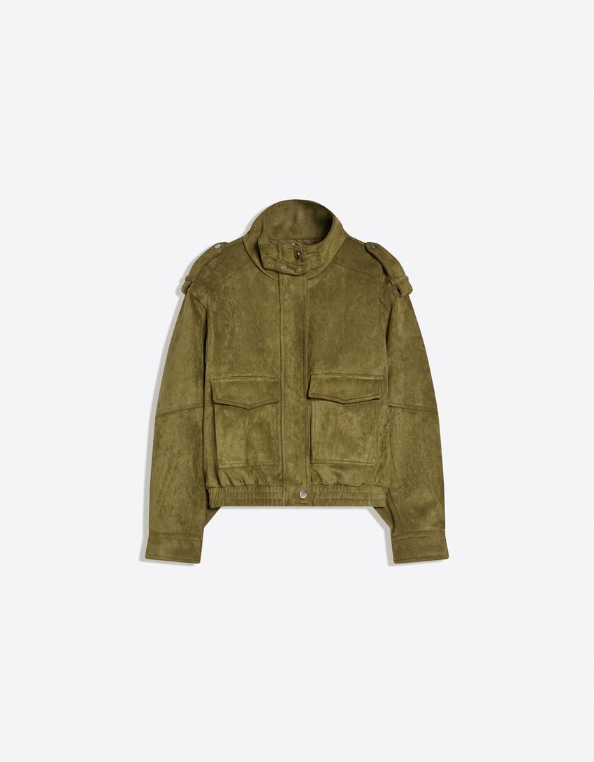 Faux suede jacket-Khaki