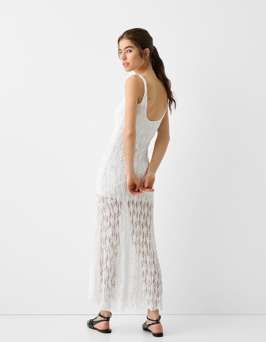 Strappy lace midi dress-White