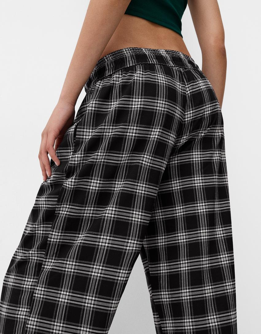 Straight fit check trousers-Black-5