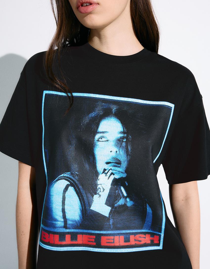 Camiseta Billie Eilish manga corta print-Negro
