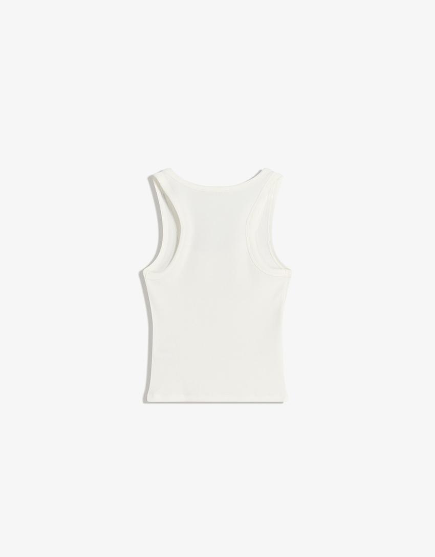 Camiseta sin mangas tachas-Blanco roto