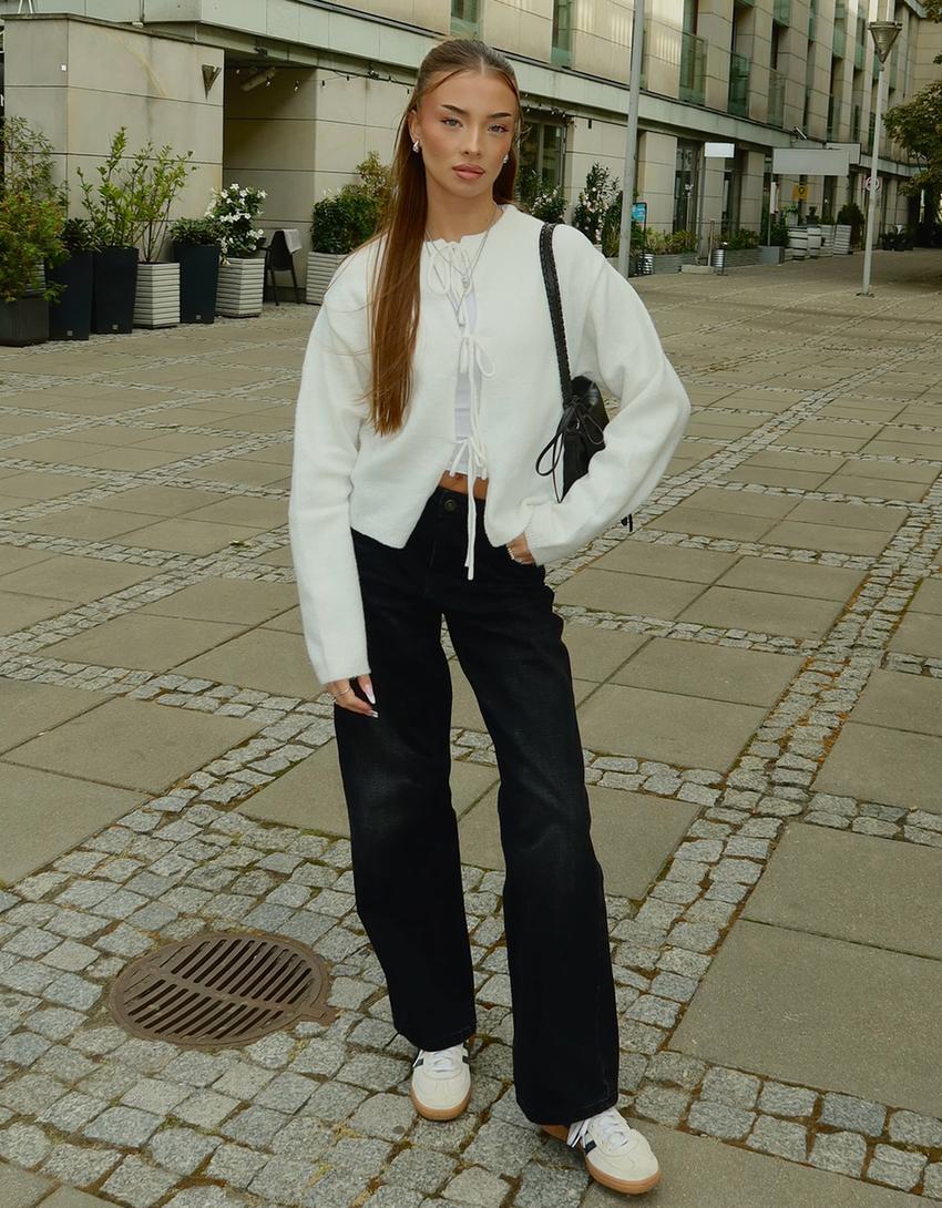 Cardigan con lacci-Avorio