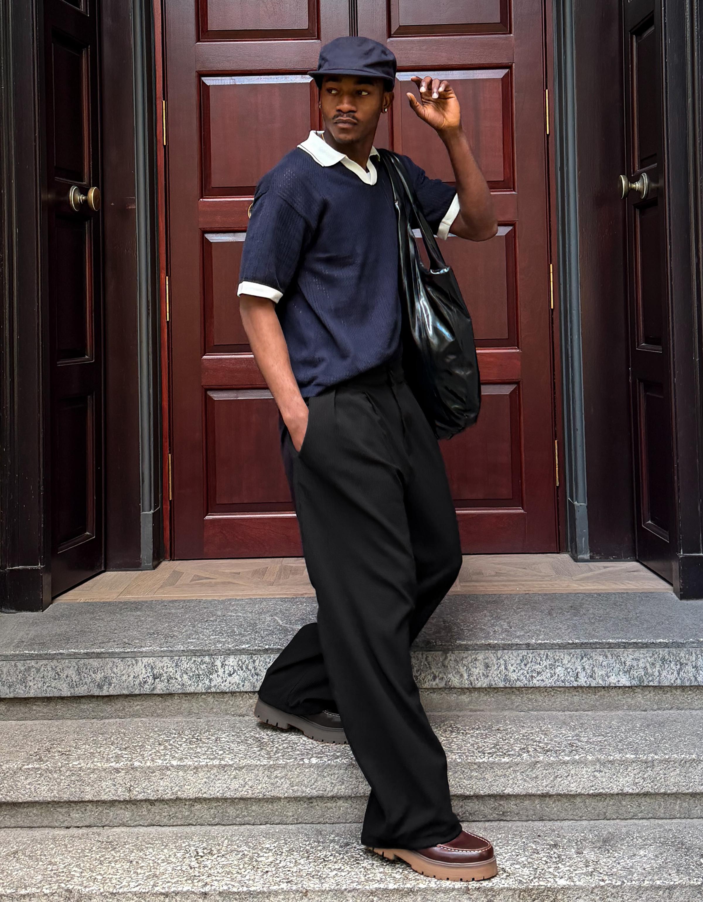 Pleated semi-jogger super baggy trousers — Black