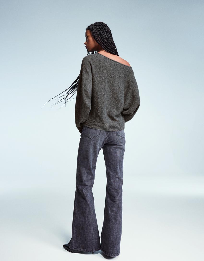 Boatneck sweater with studs-Dark grey
