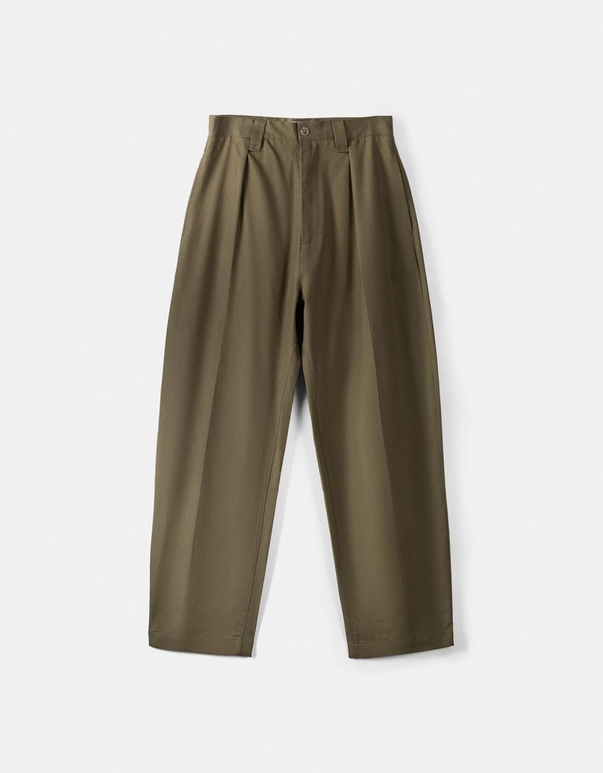 Tailored lyocell blend balloon trousers-Khaki-5