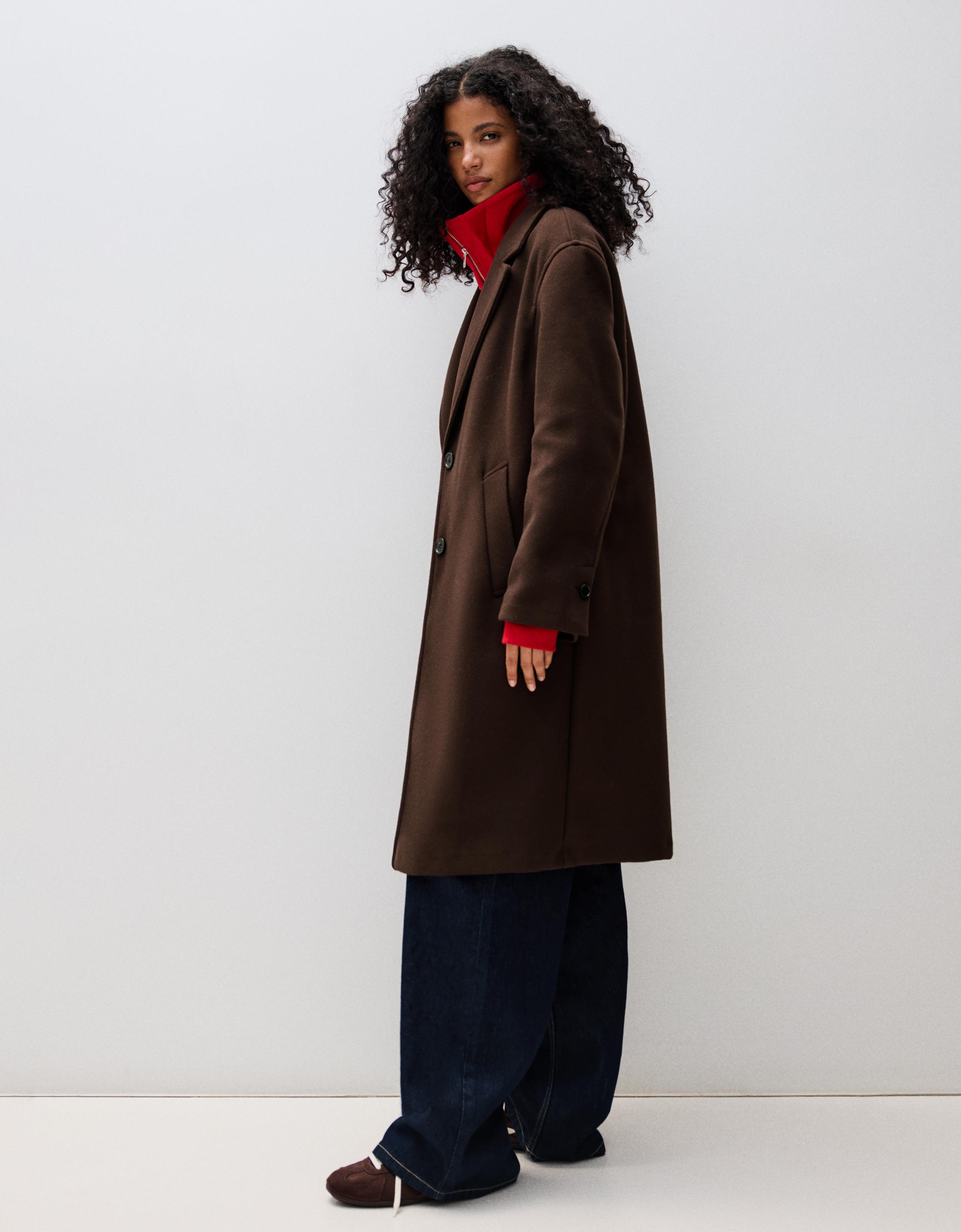 Soft-touch long coat — Brown