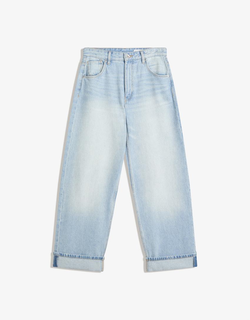 Jeans baggy fit à revers-Bleu clair-3