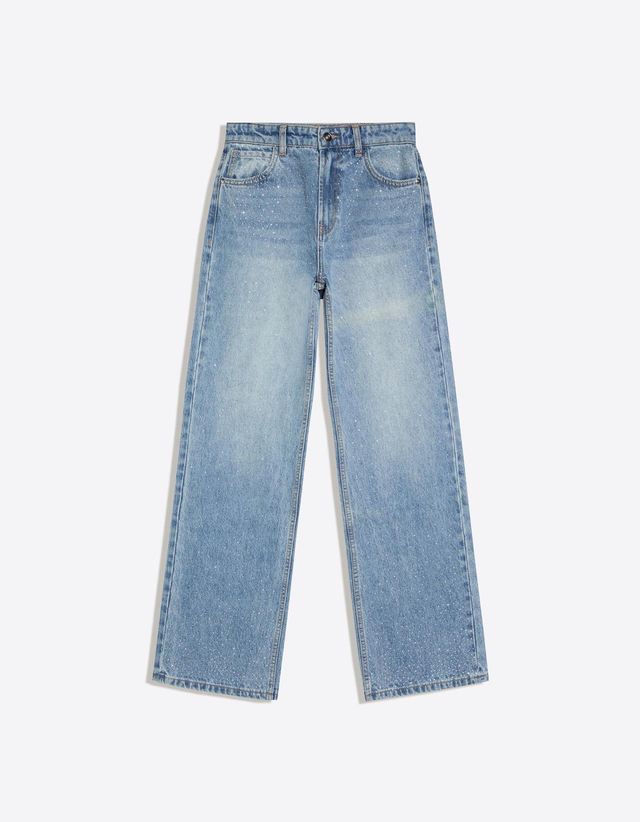 Shimmery straight wide-leg jeans — Light blue