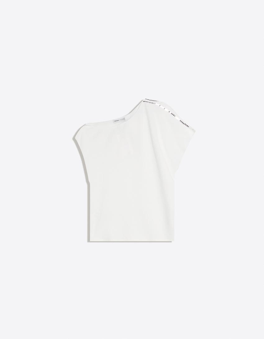Asymmetric rustic short sleeve T-shirt-Cream