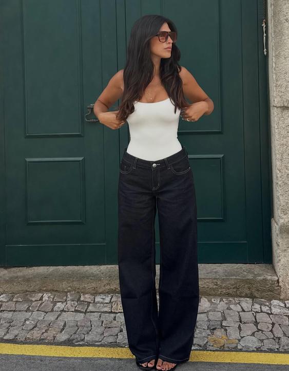 Düşük bel geniş paça jean