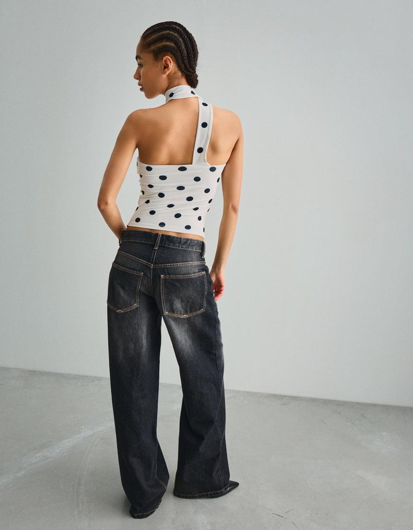 Scarf-style bandeau top-White / Black