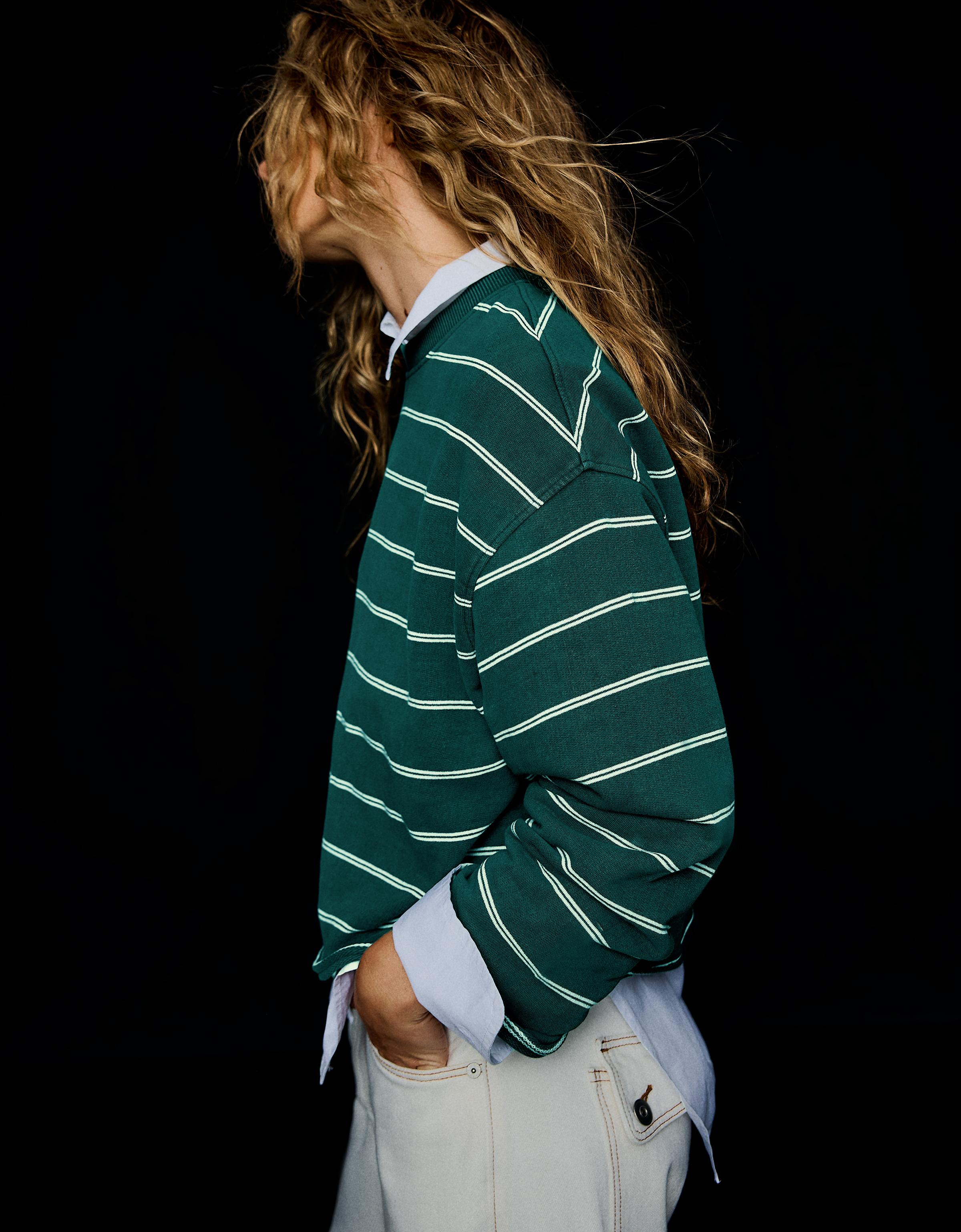 Striped round neck sweatshirt — Green