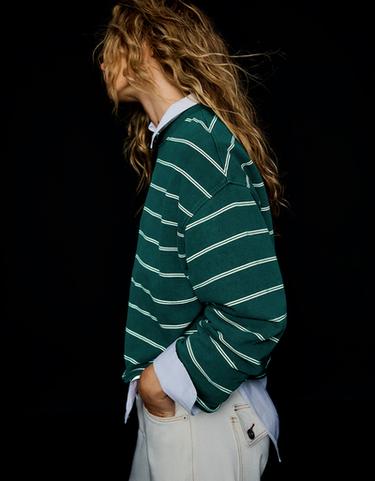 Striped round neck sweatshirt — Green 3