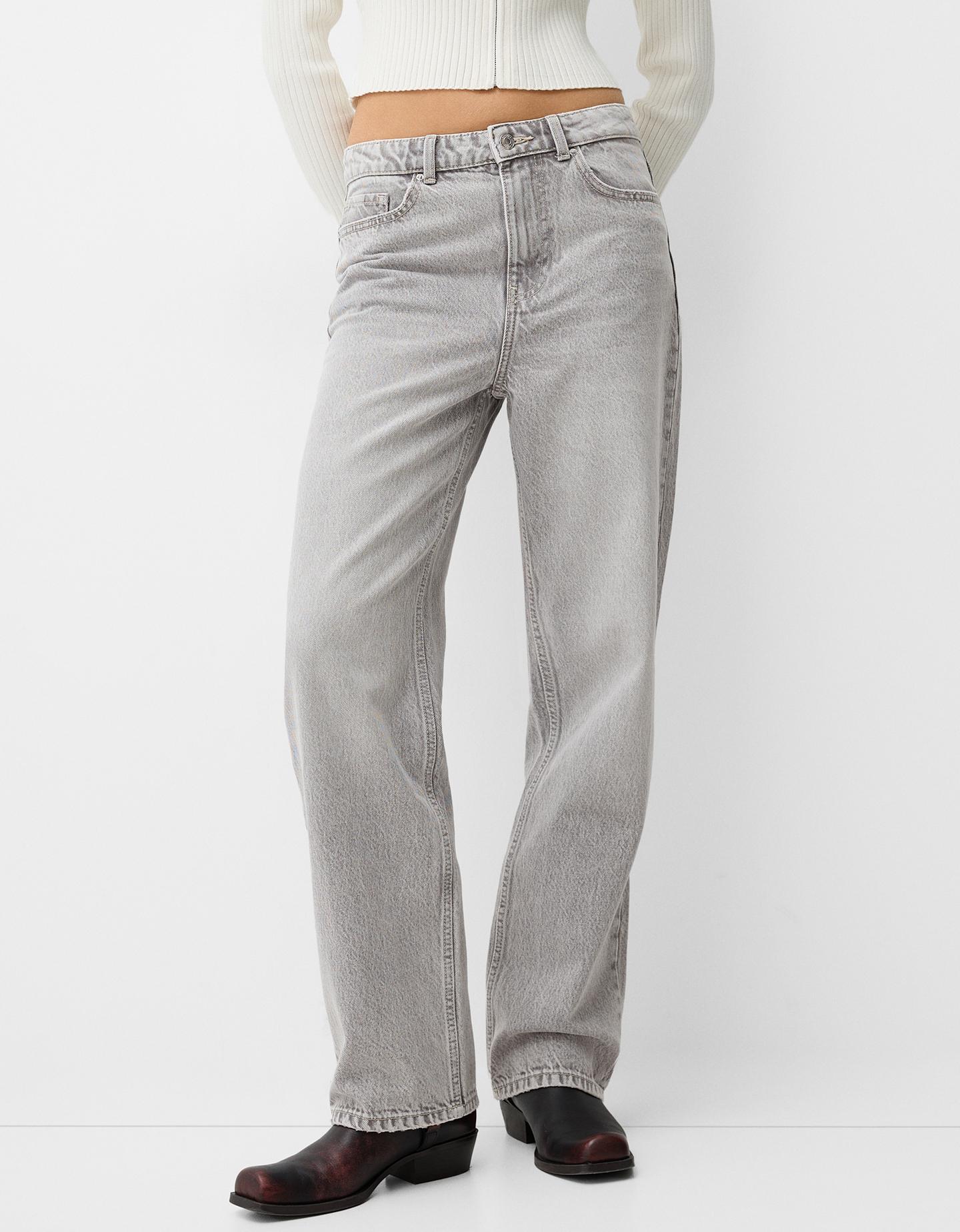 Bershka Jeans Straight Wide Donna 42 (Eu 38) Grigio