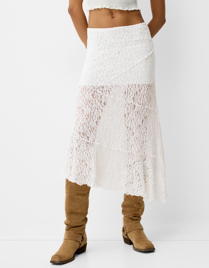 تنورة دانتيل متوسط الطول-أبيض-1