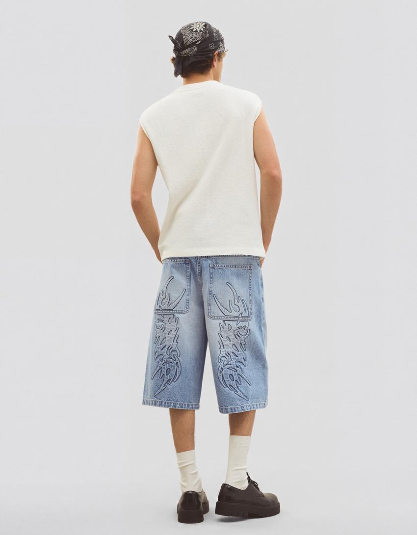 Bermuda en jean baggy fit-Bleu clair