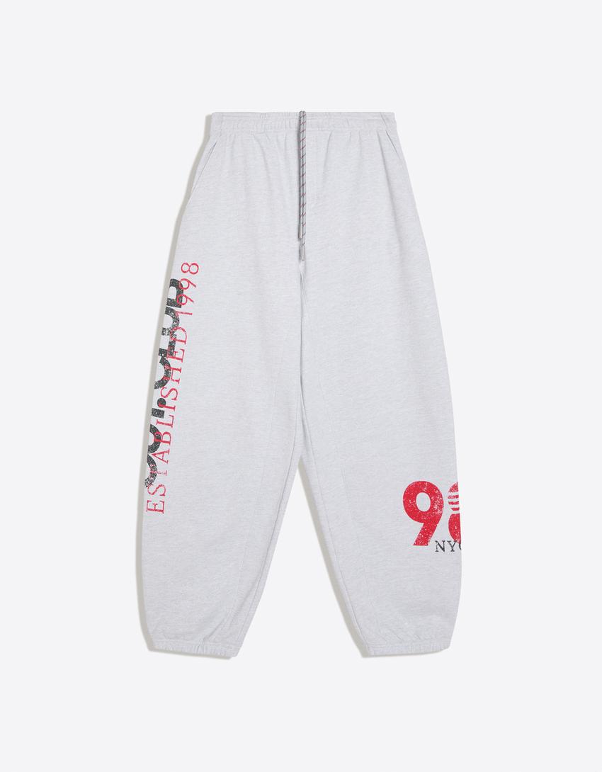 Graphic plush joggers-Mixed gray
