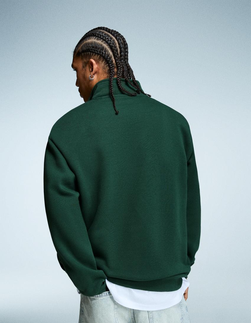 Magas nyakú, oversize sportpulóver-Zöld