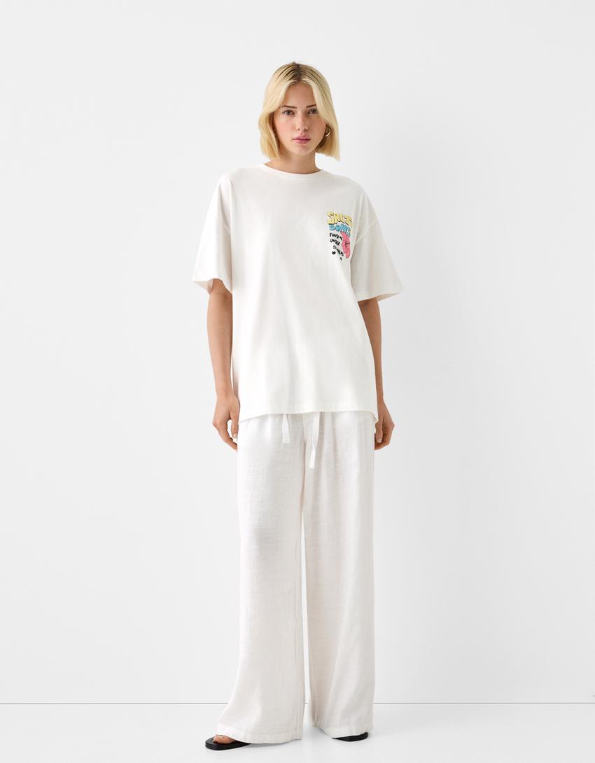 T-shirt manga curta oversize estampado-Cru-3