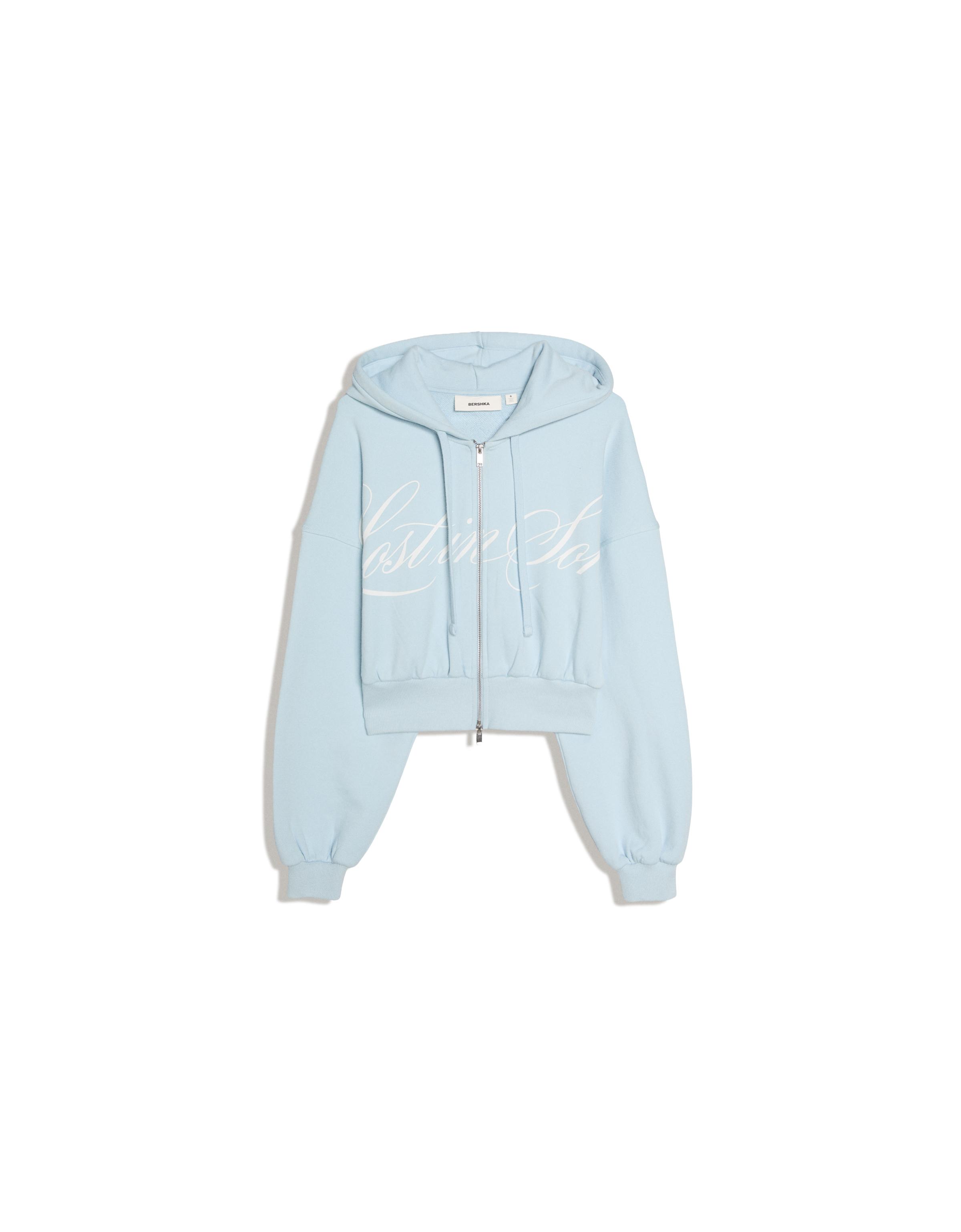 Printed zip-up hoodie — Light blue