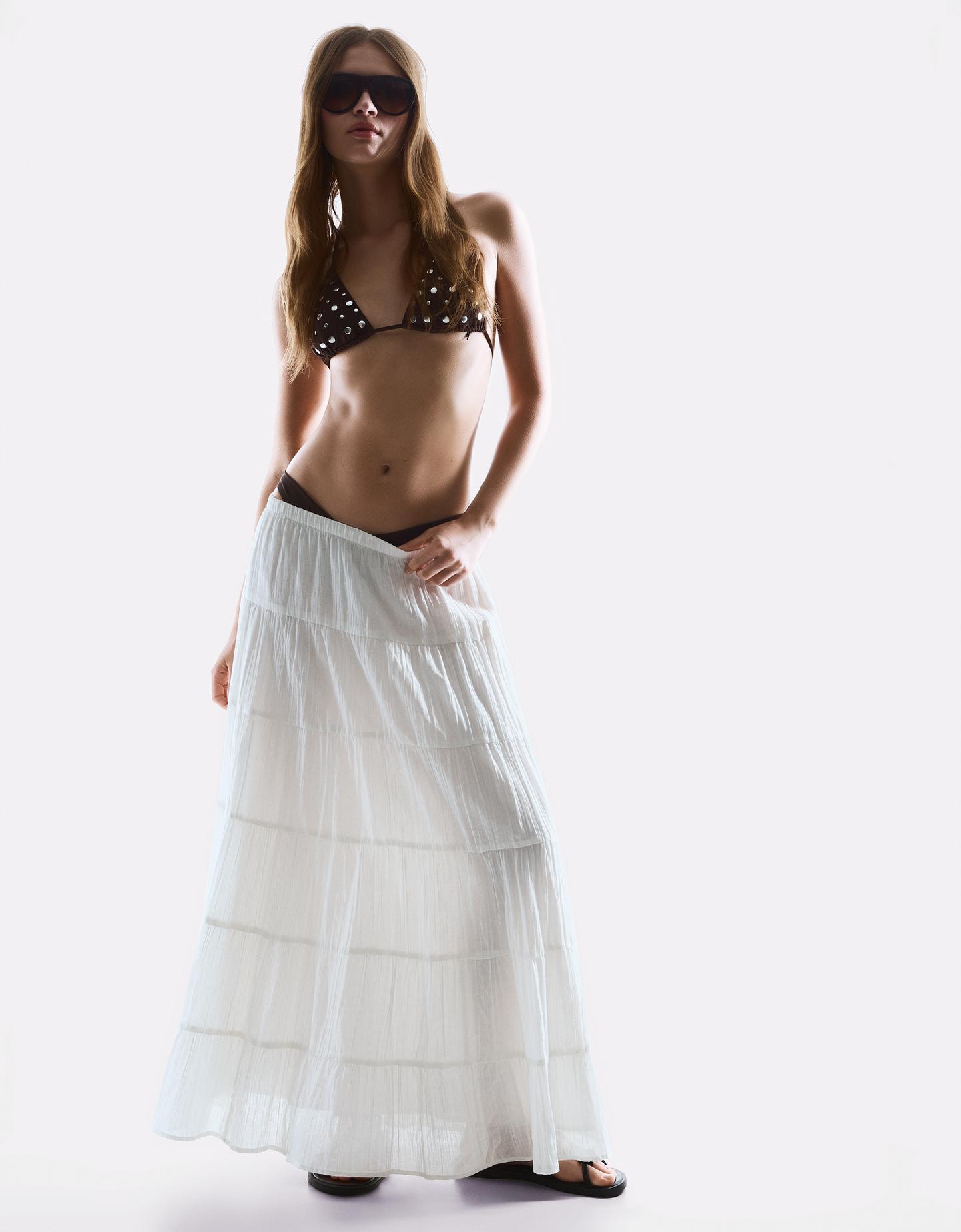 Bershka spódnica maxi w stylu boho biały złamany